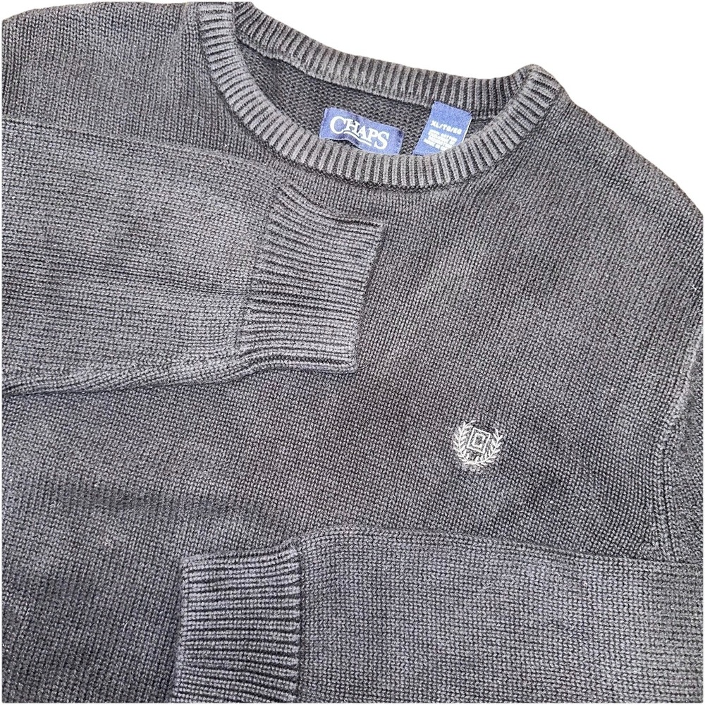 Vintage Chaps Black‎ Cotton Ribbed Knit Fisherman Crewneck Sweater Men's XL
